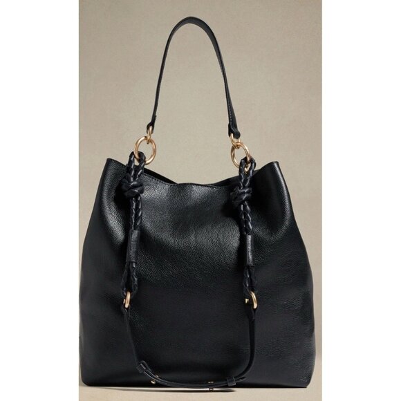 Banana Republic Genuine Leather Braid Strap Hobo Bag Black - Picture 1 of 14